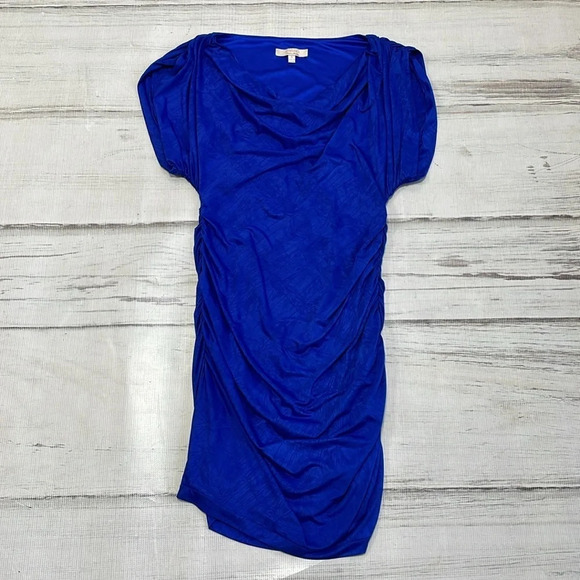 Aidan Maddox Dress Women's 6 Blue Bodycon Short Sleeve Scoop Neck Knee Length - Picture 12 of 17